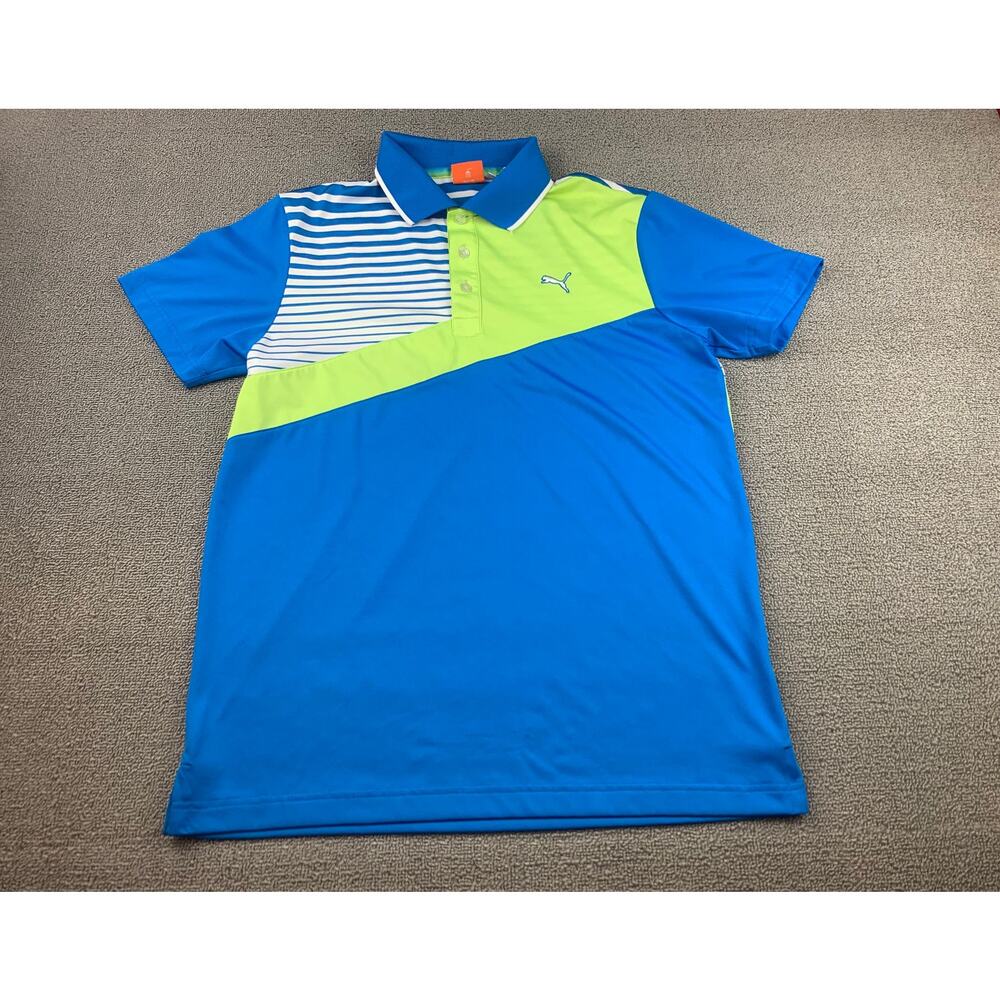 Puma Men's Short Sleeve Golf‎ Polo Shirt Size Small Blue Yellow Athletic